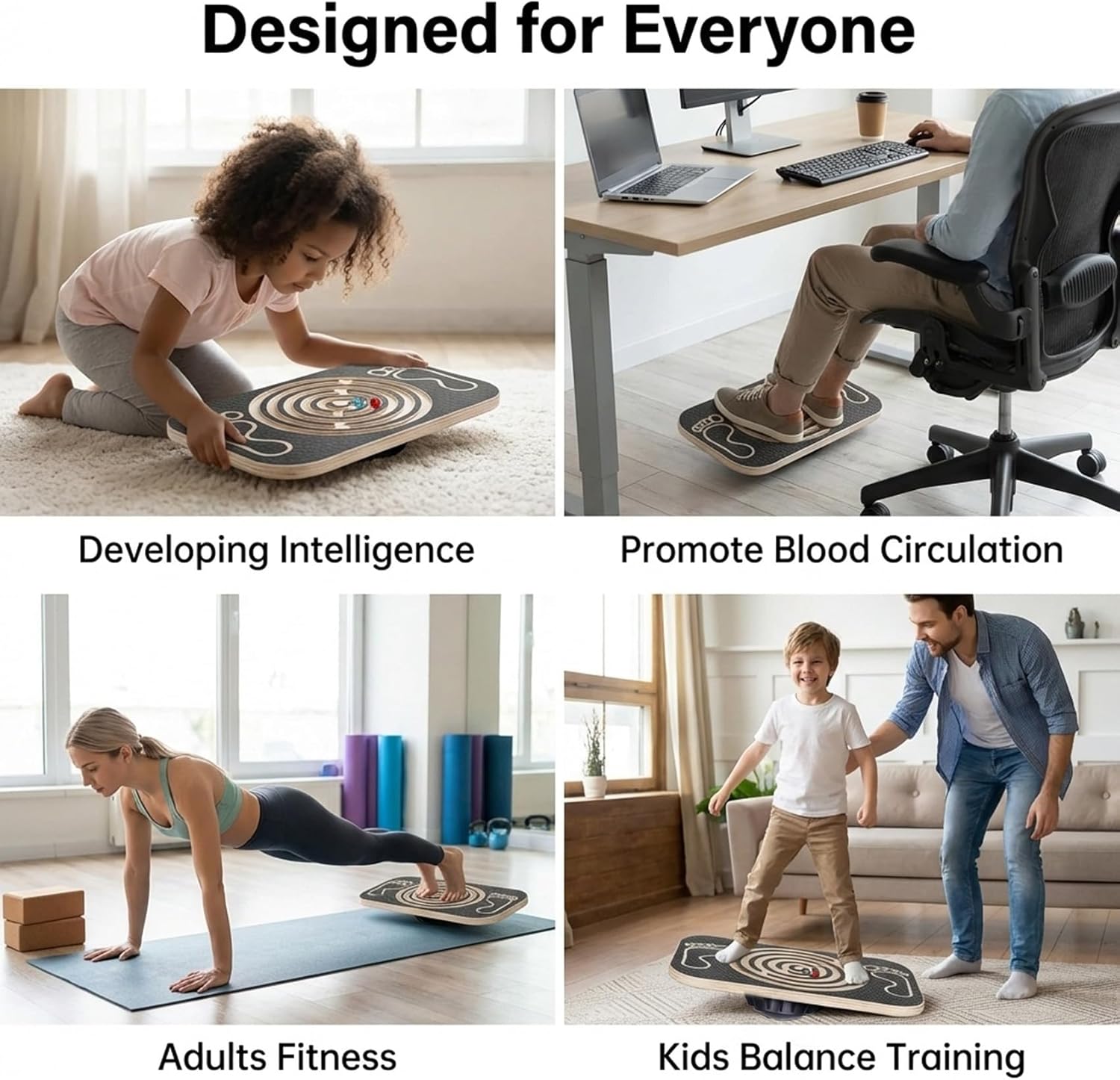 Wooden Balance Board Maze, 2-In-1 Wobble Board for Kids, Toddlers, Teens and Adults, Fun Core Strength Trainer for Exercise Training, Bodyweight Fitness, Surfing, Skiing, Snowboarding, Skateboarding