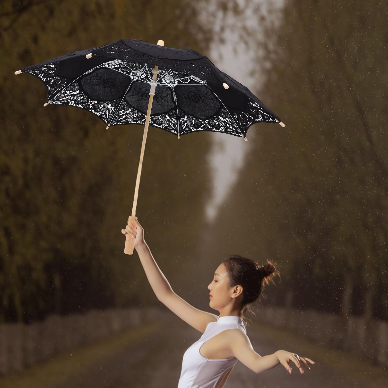 Housoutil Ombrello in Pizzo Nero per Fotografia Lavorazione Artigianale Raffinata, Design Grande Dimensione, come Accessorio per Balli dei Ragazzo Ragazza