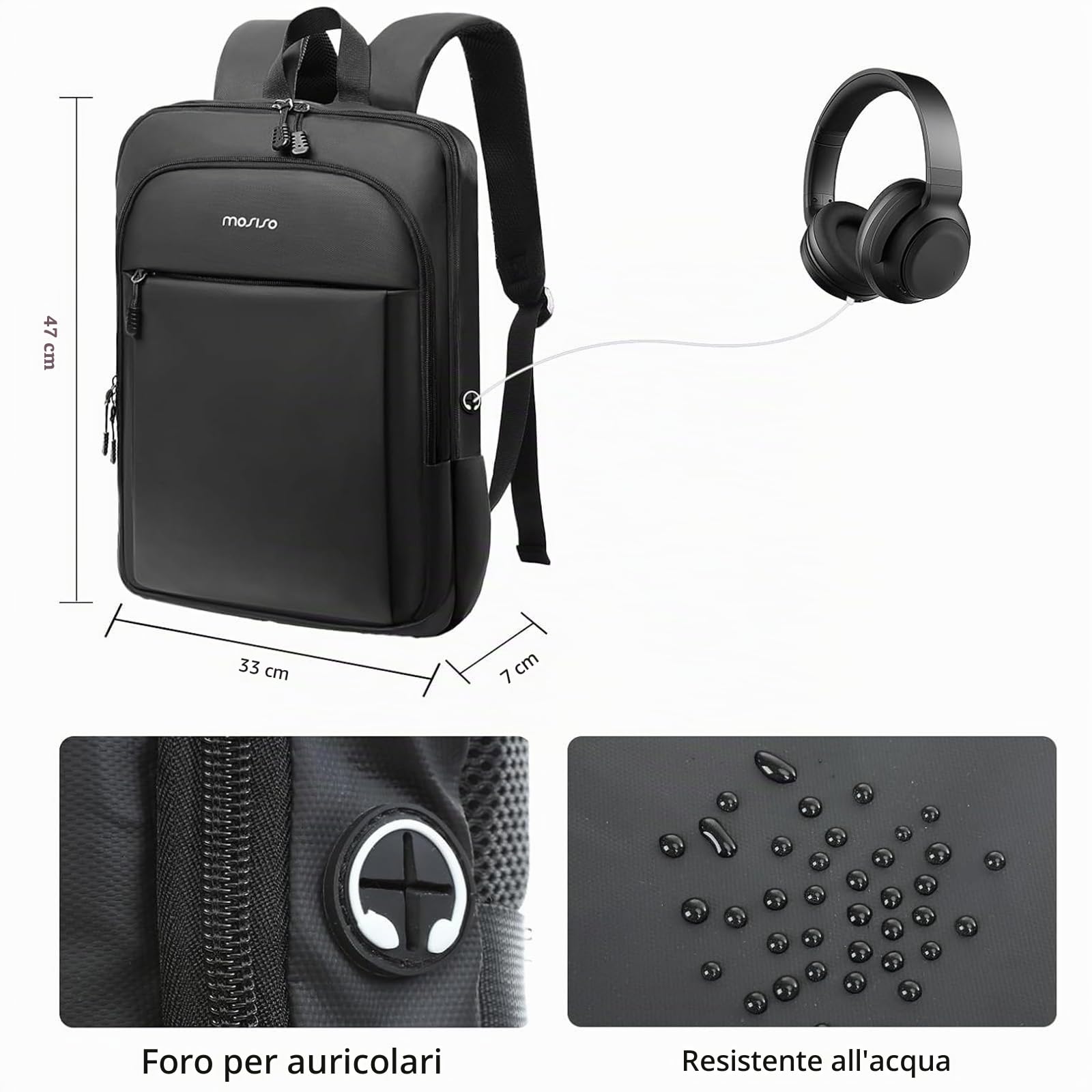 MOSISO 17,3 pollici Zaino per Laptop da Uomo, Sottile, Leggero & Compatto