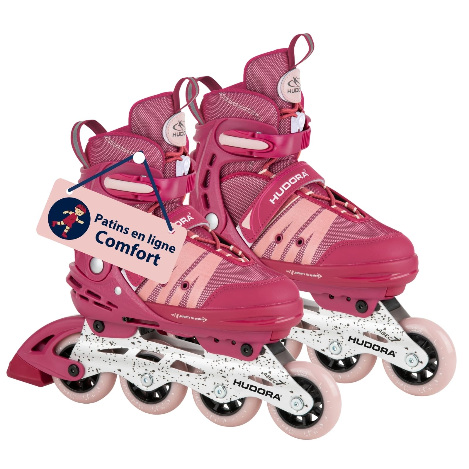 HUDORA Inline Skates Comfort - Patins à roulettes pour Enfants & Adolescents en différentes Tailles - Rollers réglables en Largeur et en Longueur jusqu'à 6 Tailles - Chausson Respirant