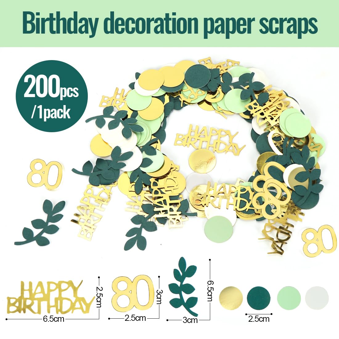 200 Confettis « Happy Birthday » Vert Et Or - Déco De Table Anniversaire, Mariage, Fête