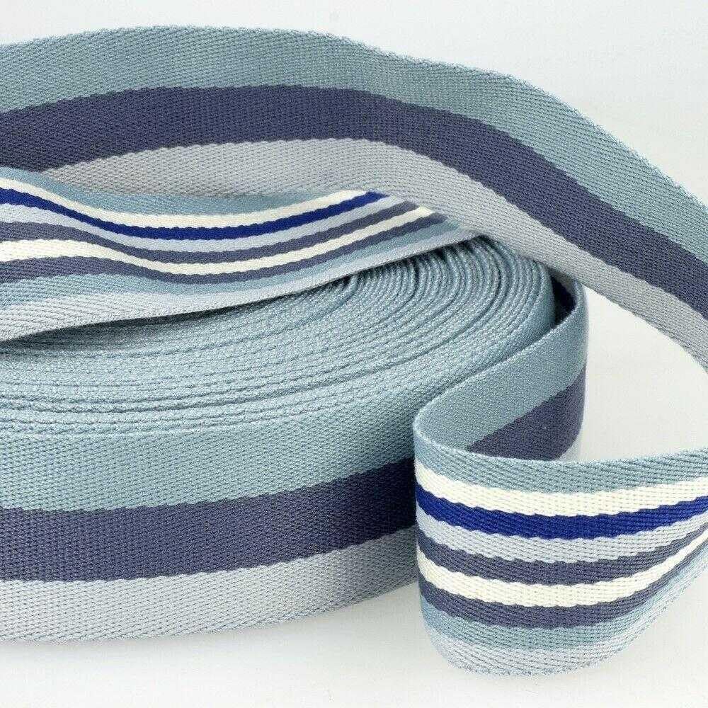 40mm Striped Webbing Cotton Look Bag Handle Strap Belt Buy 1 2 or 4 Metres 344D, 021 Blue White Denim, 2 Metres