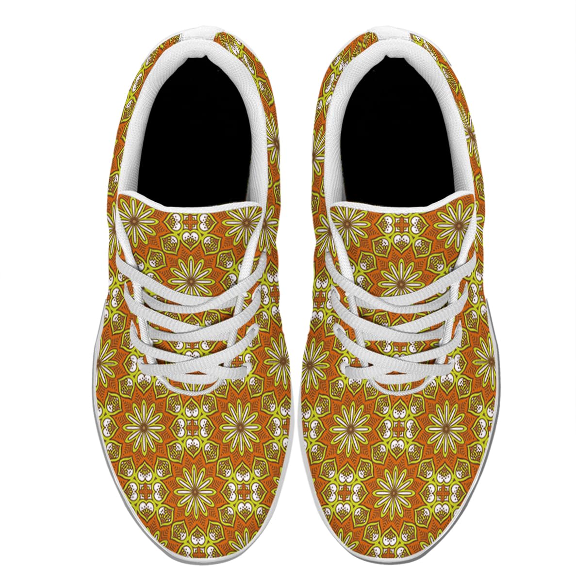 Women Men Ethnic Floral Prints Shoes Slip On Running Shoes Athletic Tennis Sneakers White Size 4
