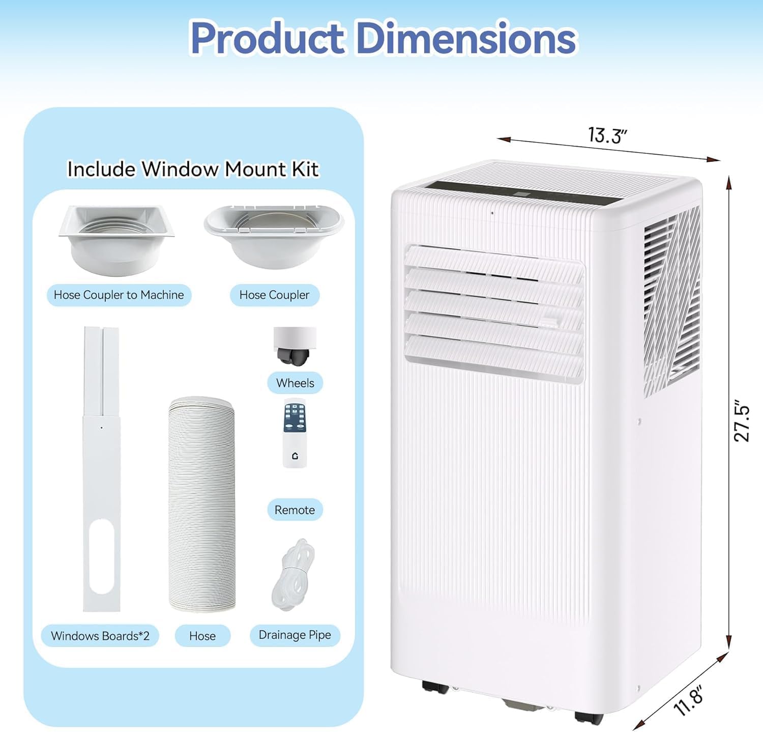14,000 BTU Portable Air Conditioner – 3-in-1 Cooling, Dehumidifier & Fan – Fast Cooling for Rooms up to 750 Sq. Ft – Includes Window Kit & Remote – Ideal for Home, Office, Garage