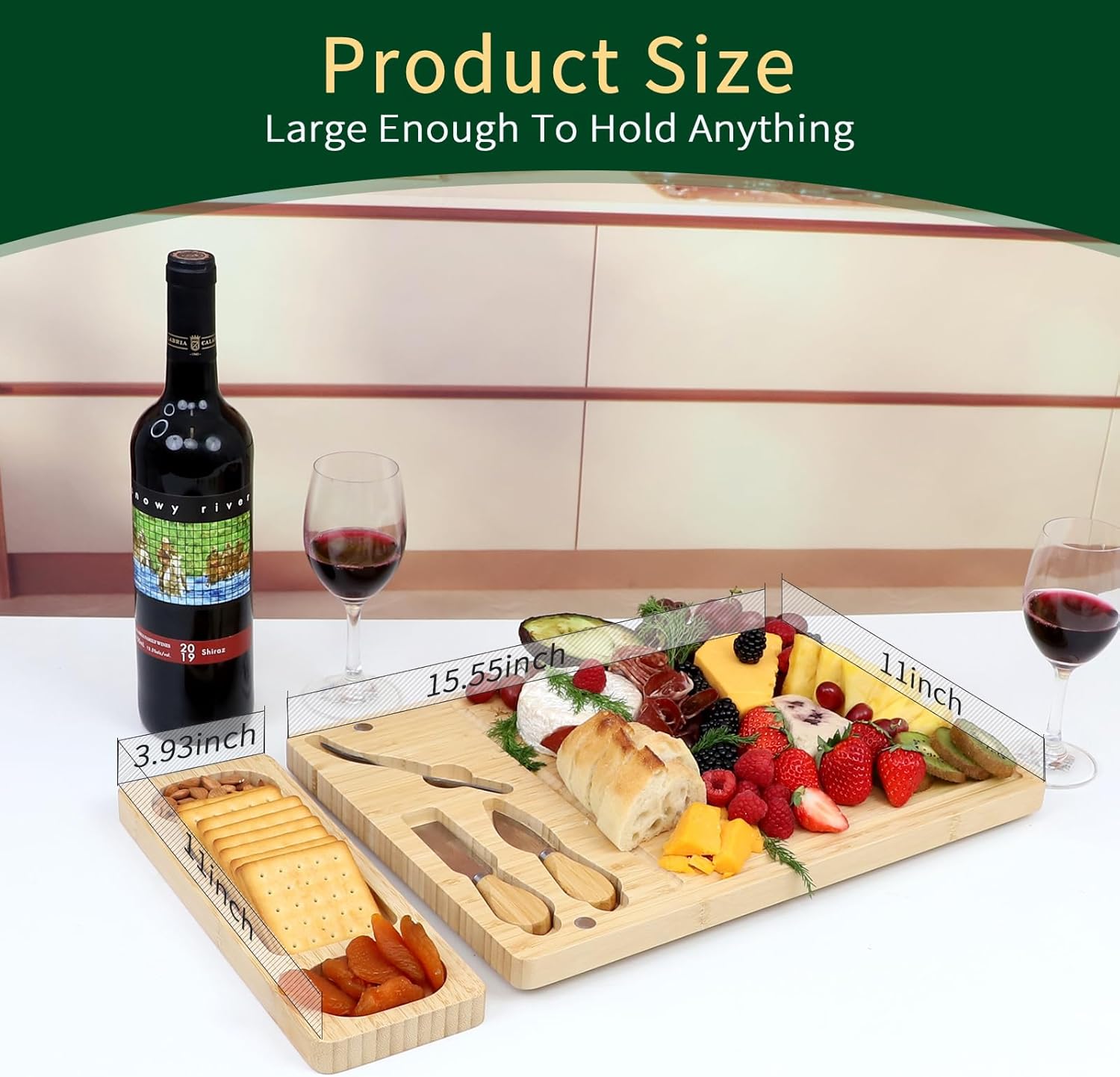 Premium Bamboo Charcuterie/Cheese Board Set – Wooden Serving Tray with Hidden Knife Storage – Cheese Knives & Forks - Perfect Bridal Shower, Housewarming, Anniversary, Mother's Day Gifts - Image 5