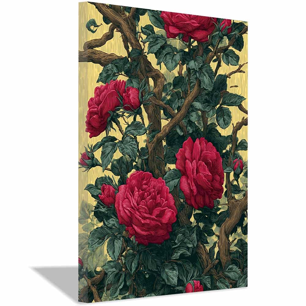 Hoqiu Multicolor Flowers Wall Canvas Darks Reds Ros Illustration Artwork, Wall Decoration Living Room Bedroom Hallway Stairs Decoration.(Multicolor)-60X80cm Framed