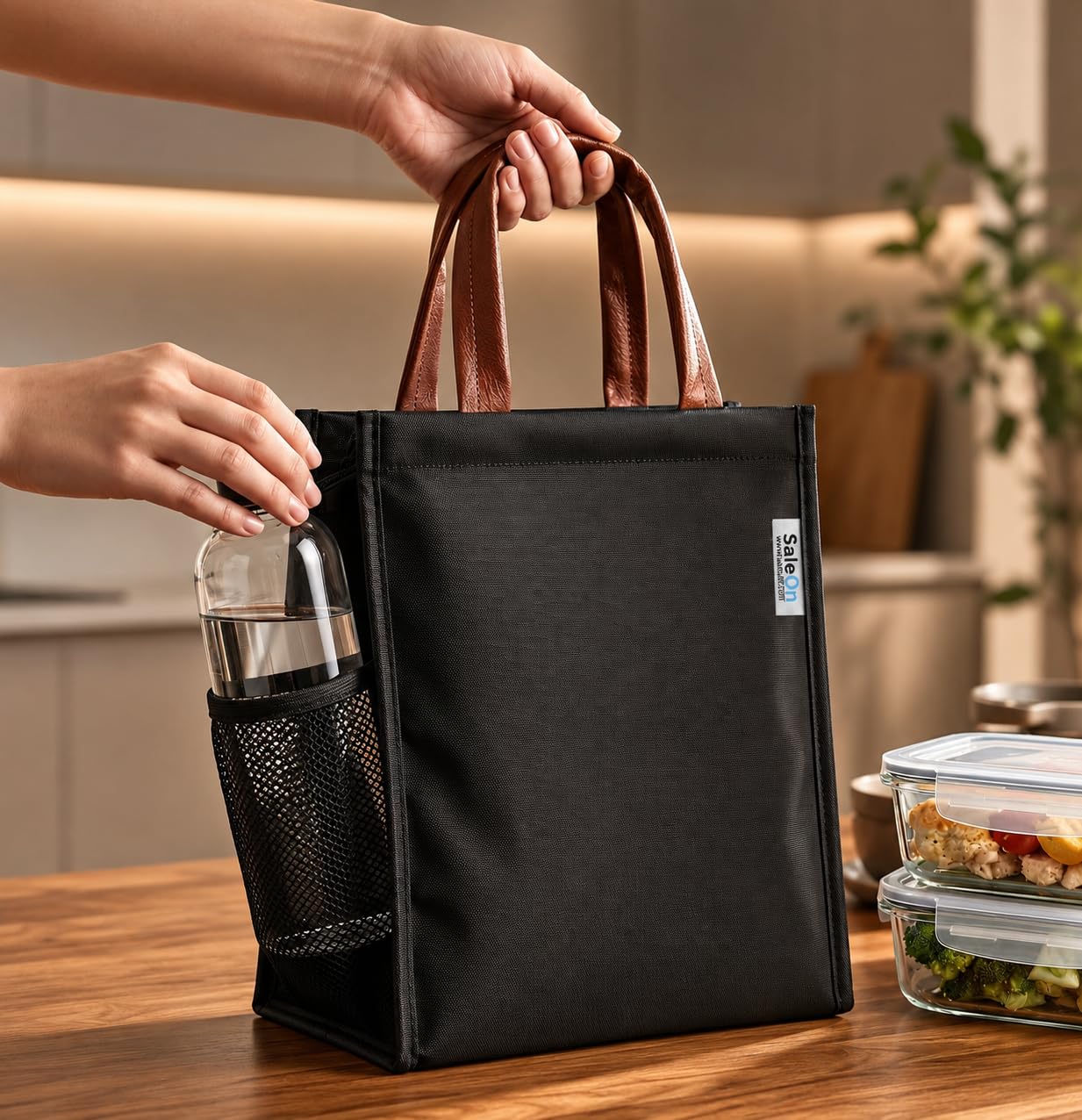 SaleOn Insulated Lunch Bag for Office Men Women Kids, Large Tiffin Bag with Side Bottle Pocket, Aluminium Foil Lining, Oxford Fabric Lunch Box Bag for School, College, Travel & Picnic-image-0