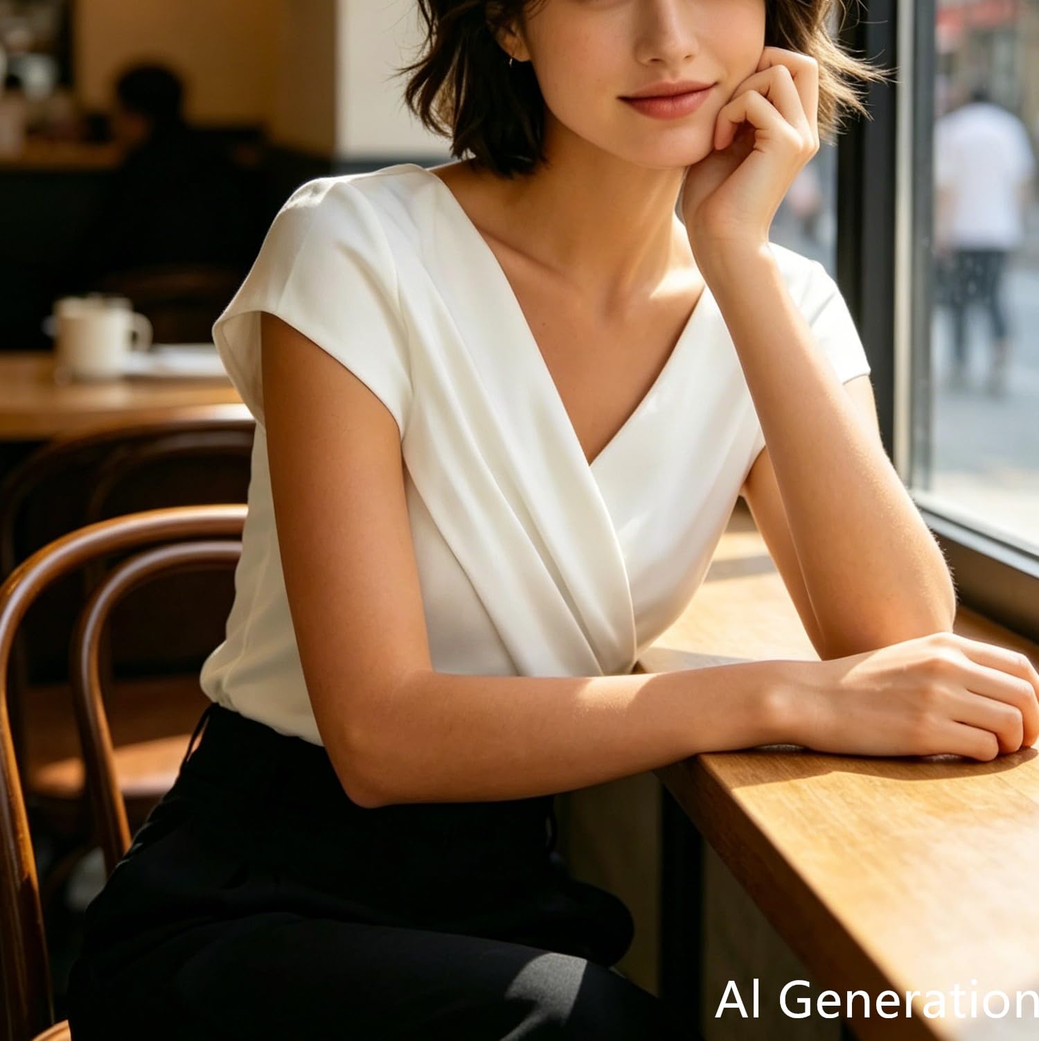 Générique Blouse élégante pour Femme, Unie, à Manches Courtes et décolleté en V croisé
