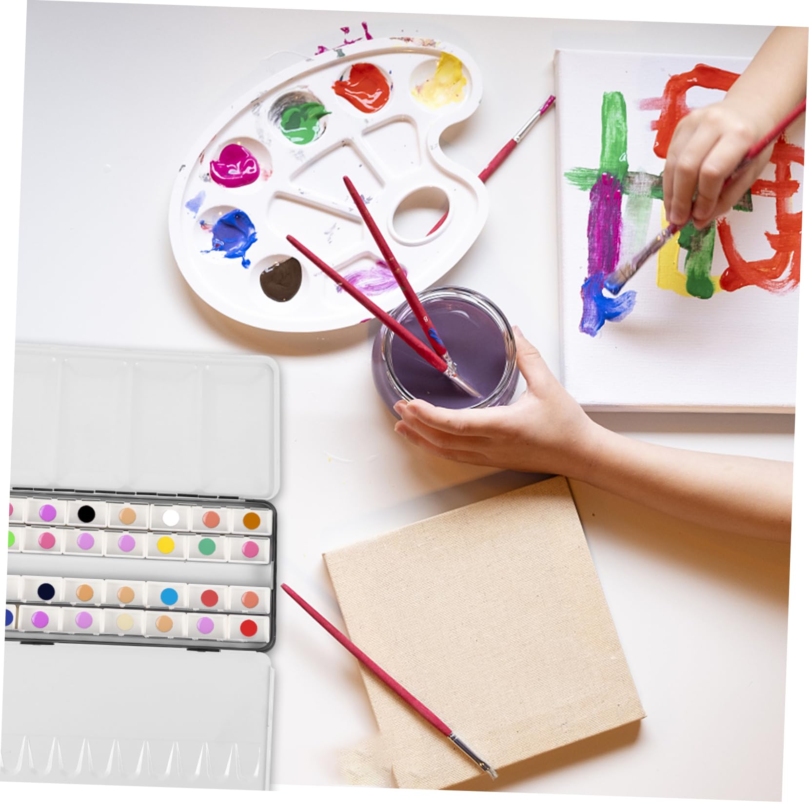 Boîtes D'aquarelle Vides Grand Format 28 Compartiments Noir Portable pour Artistes Scolaires Loisirs Peinture en Extérieur Été