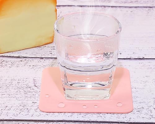 Miniatura 3 de Posavasos cuadrados de silicona de 3.9 x 3.9 x 0.1 in, para bebidas, mesa de café, té (rosa)