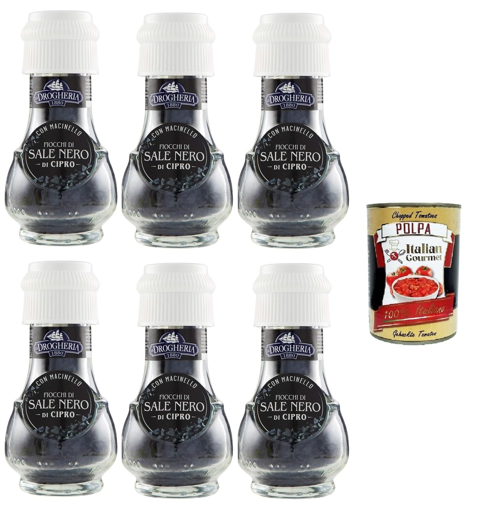 La Drogheria Sale Nero di Cipro Schwarzes Salz aus Zypern 6x 50gr + Italian Gourmet polpa 400g