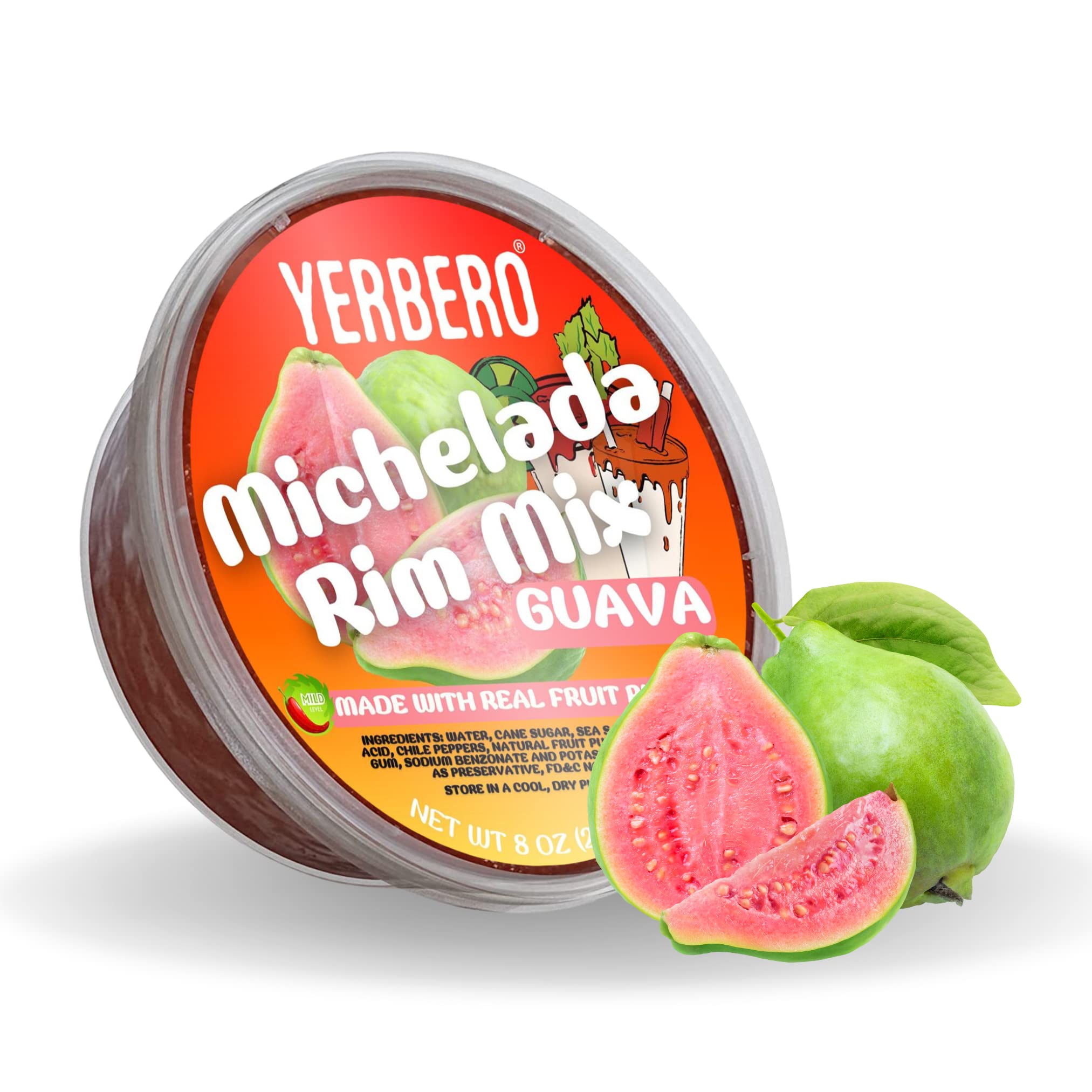Yerbero - Michelada Guava & Chamoy Rim Dip | 8 Oz (226.7 g) | Mexican Guayaba & Chili Paste With Real Fruit Bold and Flavorful Twist on Mexican Cocktails and Snacks. (Guava)