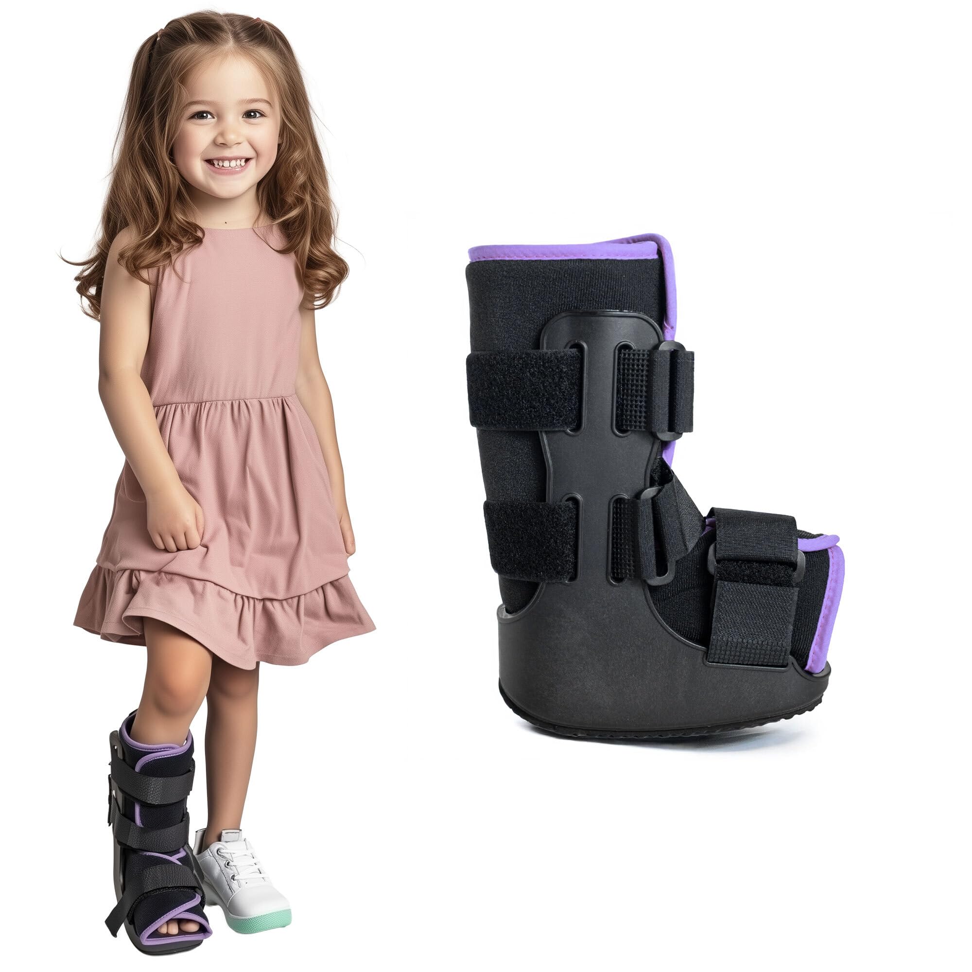 Brace Direct Kids Medical Walking Boot – Pediatric Fracture Boot for Broken Foot, Ankle Sprain & Post-Op, Pink (Small, up to US Kids 8.5K)