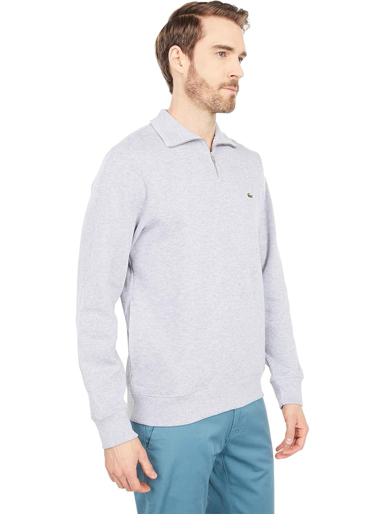 Gray Lacoste Long Sleeve Solid 1/4 Zip Interlock Ribbed Sweatshirt