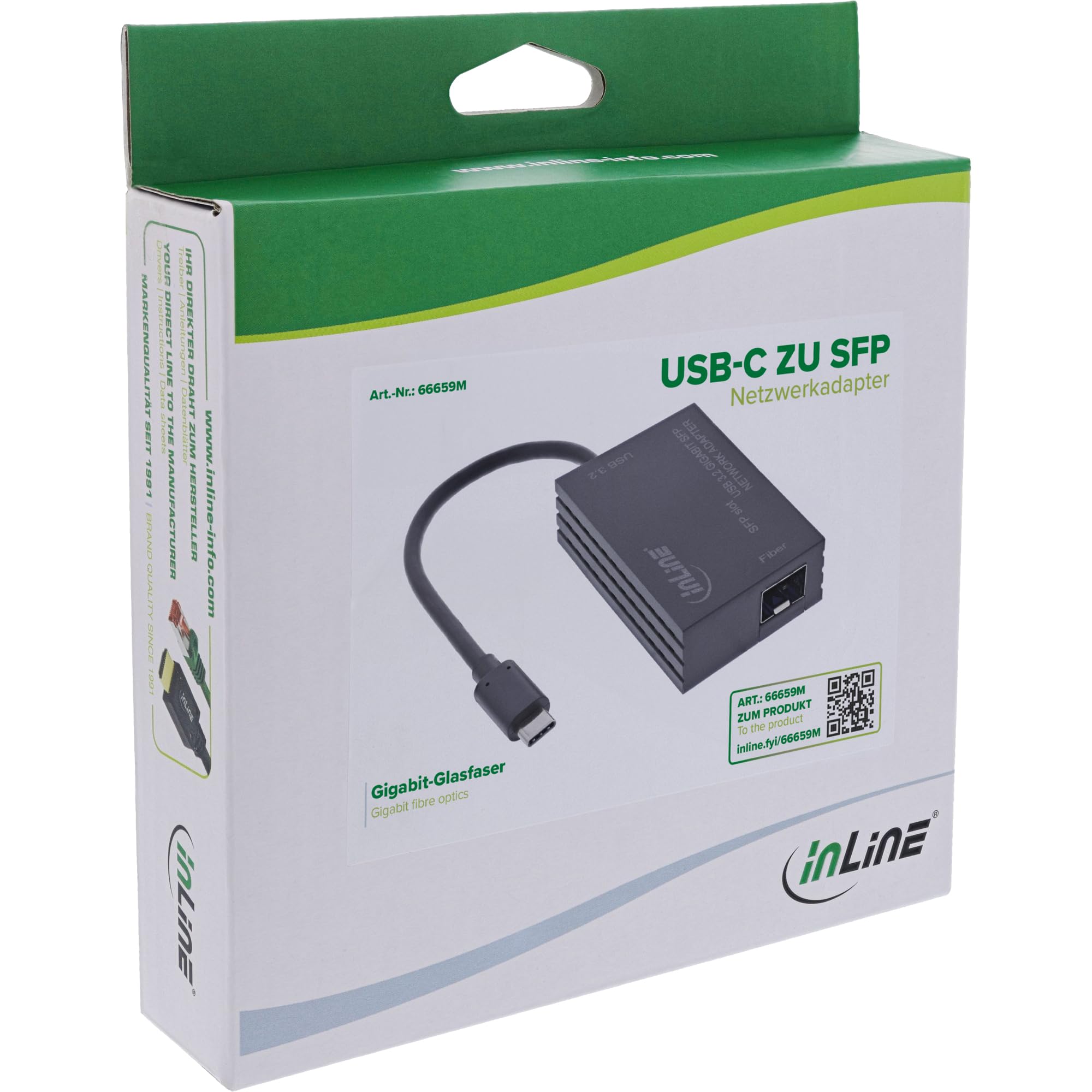 Inline Adattatore di rete USB-C a SFP per connessioni in fibra ottica, Gigabit Ethernet, 10/100/1000 Mbps, compatibile con Windows, macOS, Linux, 66659M