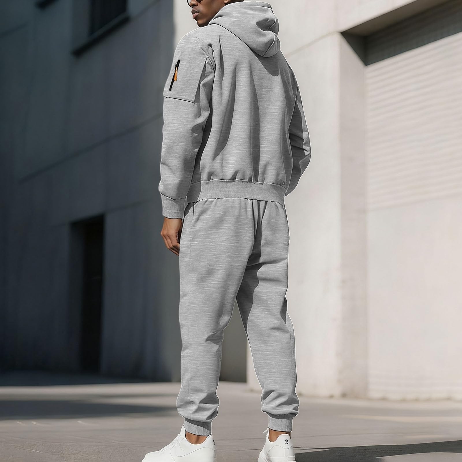 Conjunto de entrenamiento de invierno para hombre, sudadera con capucha térmica y cremallera con múltiples bolsillos, conjunto personalizable personalizable para hombre, sudadera con capucha térmica