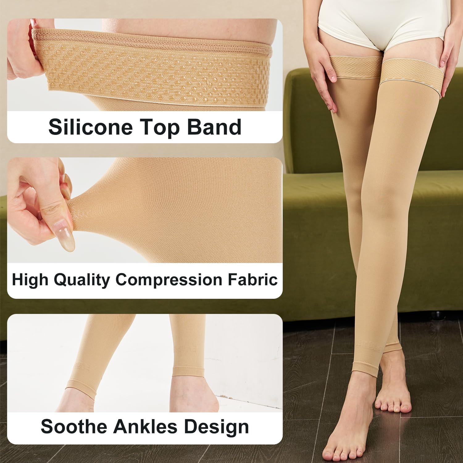 Medical Thigh High Compression Socks Footless for Women and Men (Pair), 15-20 mmHg with Silicone Dot Band, Medical Compression Stockings for Varicose Veins - Image 5