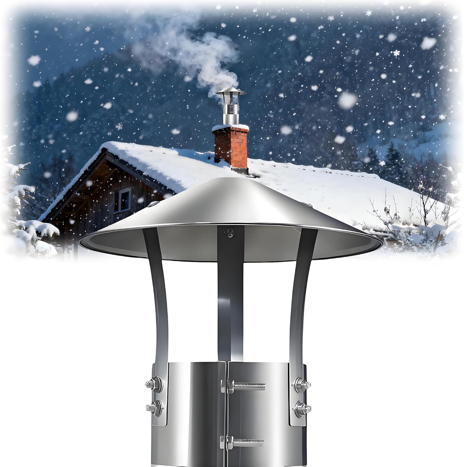 Chimney Caps and Cowls 201 Stainless Steel, 75mm-315mm Roof Rain Cap, Wood Stove Fireplace Exhaust Cowl, Vent Pipe Guard(200mm/8in)