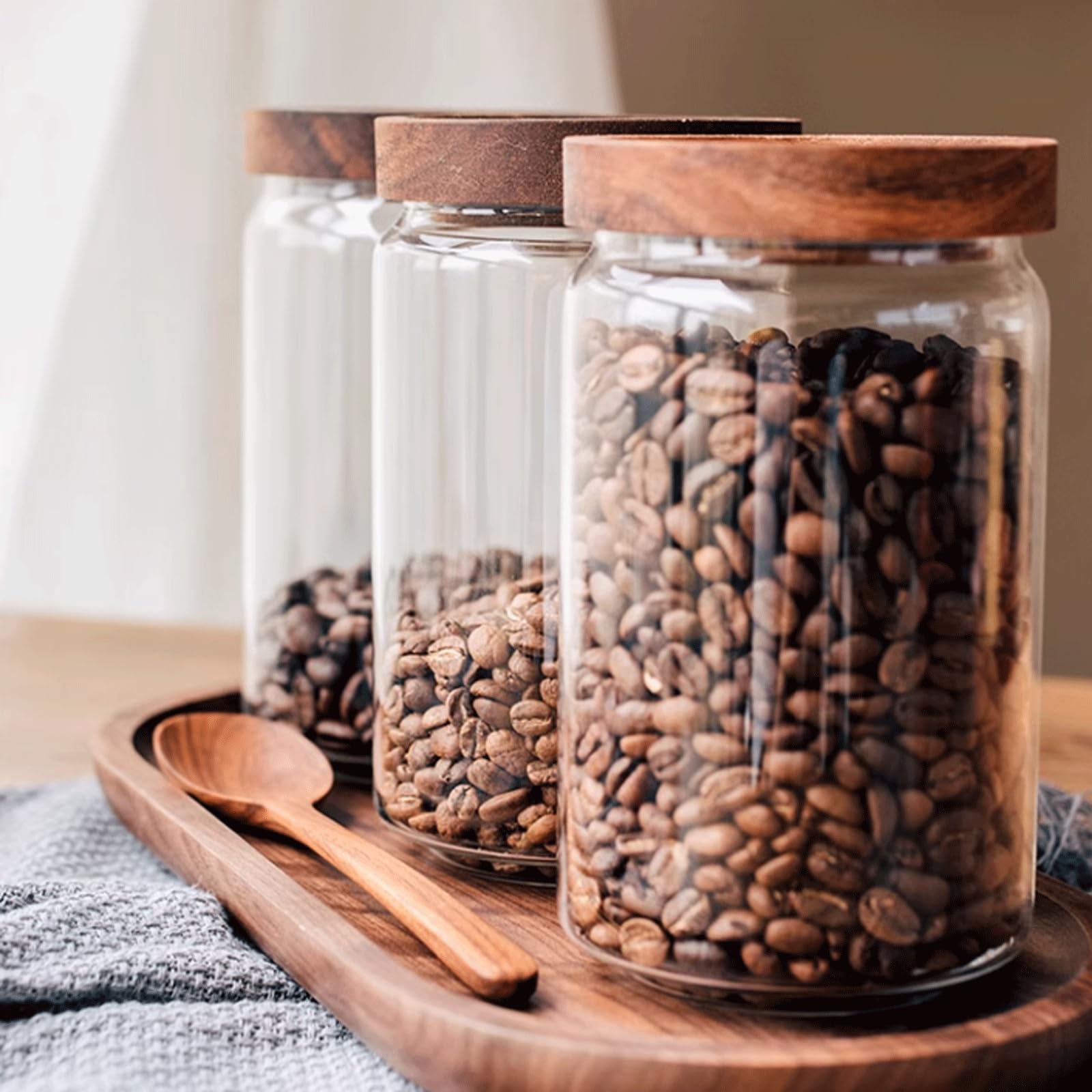 Barattolo di stoccaggio, barattolo di tè Contenitore di farina di vetro Contenitori for alimenti Barattolo di tè con coperchio in legno Contenitore for cereali Bottiglia sigillata for biscotti Baratto