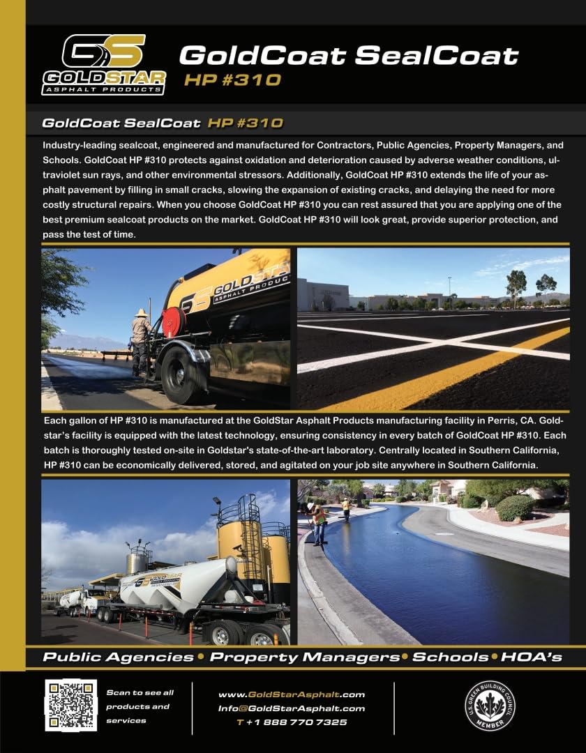 GoldStar Asphalt HP #310 High-Performance Seal Coat – Commercial Grade Asphalt Repair Sealant for Driveways, Roads & Parking Lots – Easy Pour Formula – 5-Gallon