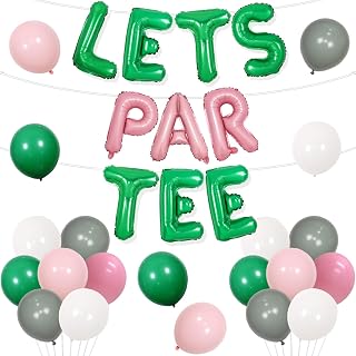 Let's Partee Golf Party Decorations Pink Green Lets Par Tee Foil Balloon Colorful Latex Balloons Set for Girls Women Golf Themed Birthday & Bachelorette Party Supplies