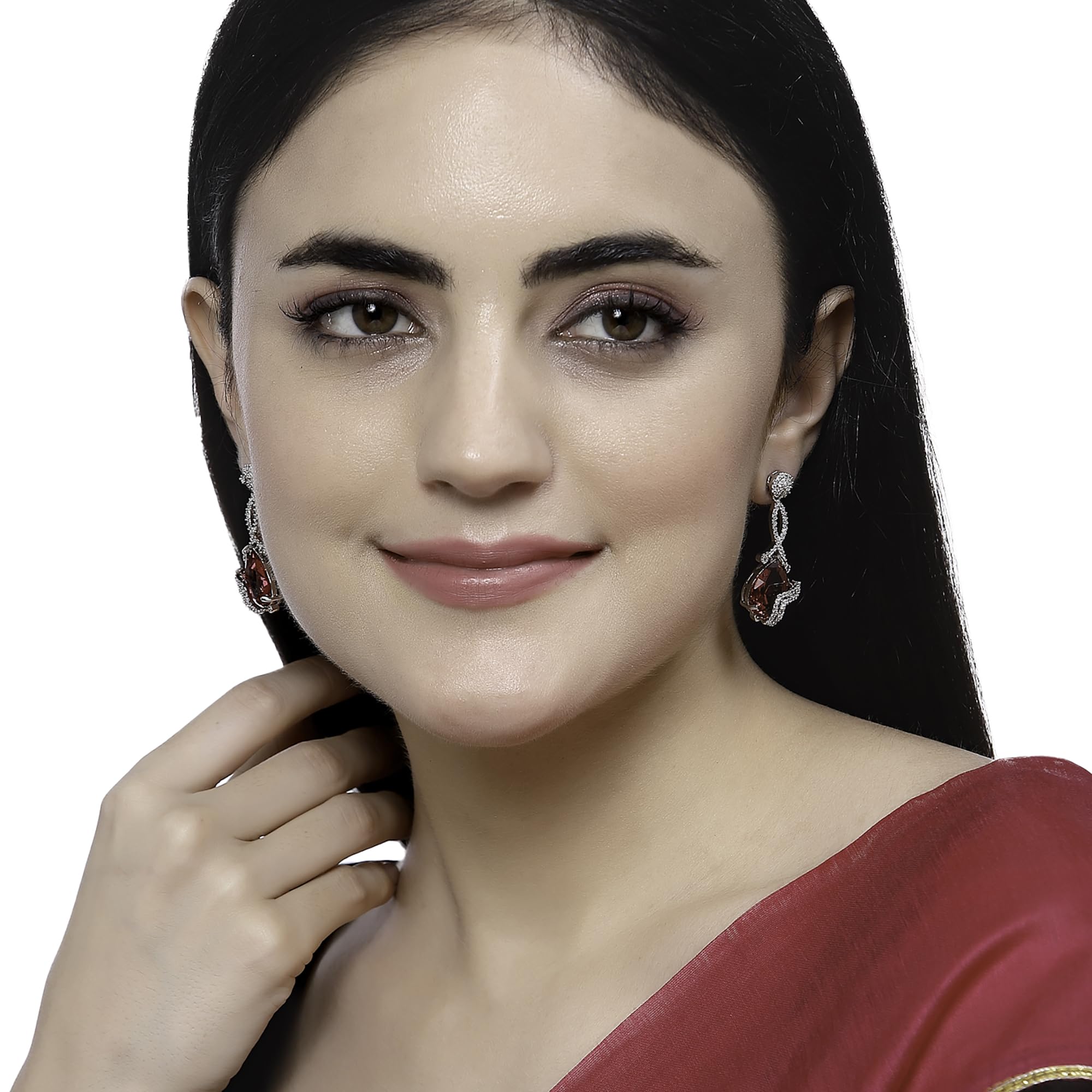Rhodium-Plated American Diamond Drop Earrings