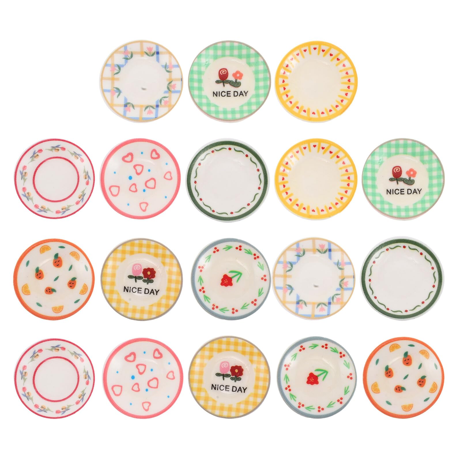SOPOTUTU 18pcs Miniature Dollhouse Plates Resin Material with Intricate Patterns Stable Mini Kitchen Tray Props for Creative Pretend Play and Scene Layout Mixed Style for Dollhouse