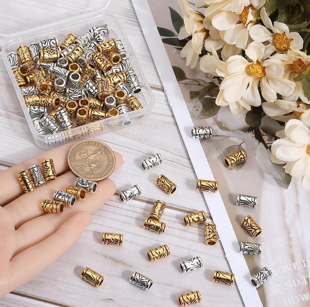 100pcs Antique Gold & Silver Alloy Spacer Beads, Large Hole, 11.5x7mm, Loose Long European Rondelle Beads for Jewelry Making - Image 3