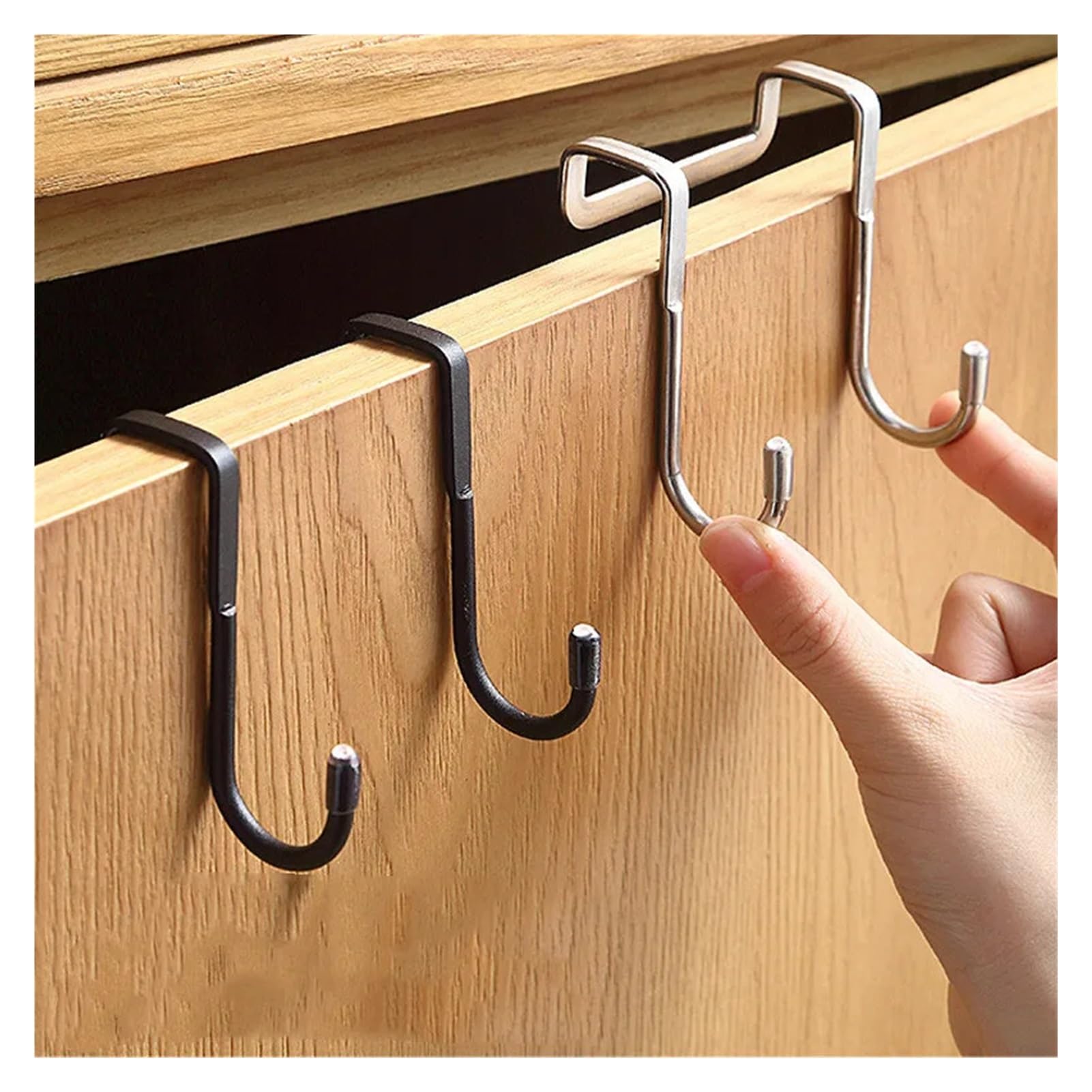 BARRINS Over The Door Hooks 304 Stainless Steel Hook Free Punching Double S-Shape Hook Kitchen Bathroom Cabinet Door Back Type Coat Towel Storage Hanger