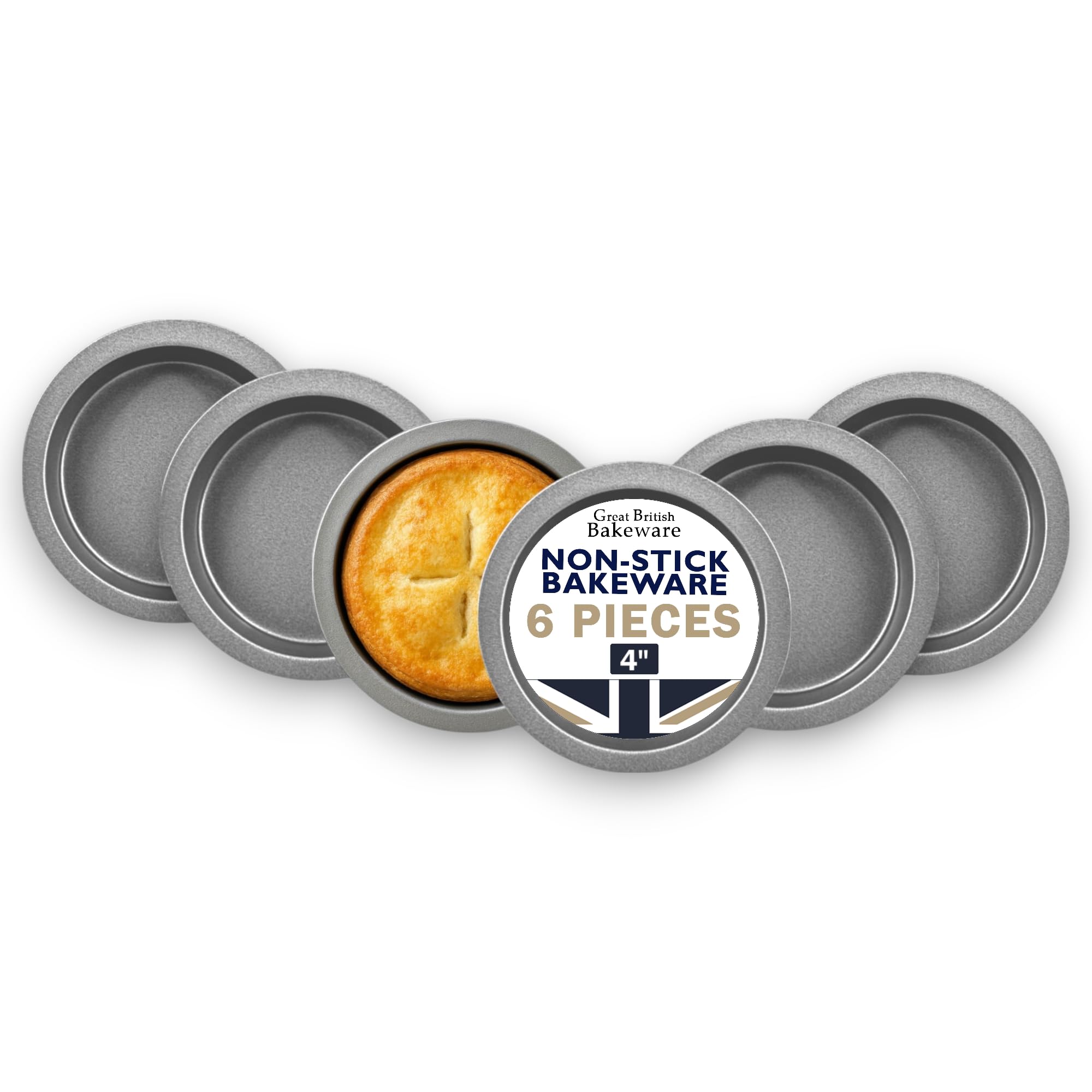 Great British Bakeware 6 Pack 4” Shallow Mini Pie Cake Tins Superior Double Coated Non Stick, Pie, Tart & Quiche Pans, Individual Dishes, Individual Tart Tins for Baking, Perfect for Air Fryer