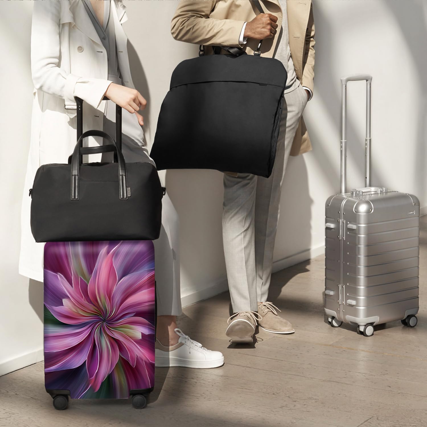 FOREVER QUEEN Pinkish Purple Flower Luggage Cover Suitcase Protector Suitcase Cover Anti-Scratch,Stretchable Bag Cover Washable Durable Polyester - Image 8