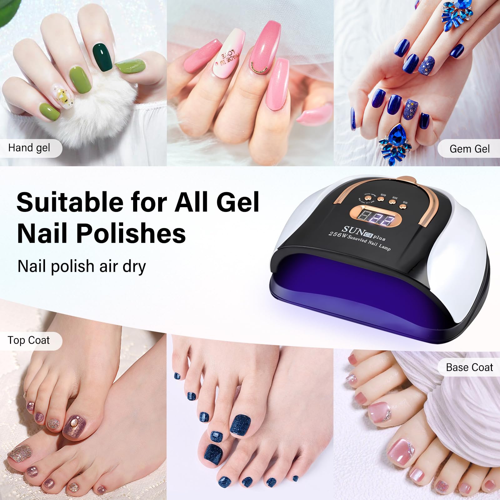 256W Lampada Profesional Unghie LED UV, Asciugatrice per Gel con 4 Impostazioni Timer e Sensore Automatico, Asciuga Smalto con 57 Perline Luminose & Display LCD per Manicure e Pedicure