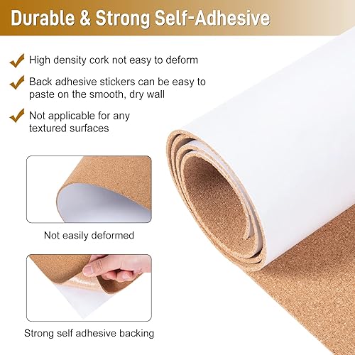 Miniatura 4 de BlueGift Rollo de tablero de corcho de 0.118 pulgadas de grosor, tablero de corcho de 100 x 18 pulgadas para paredes, tableros de corchos