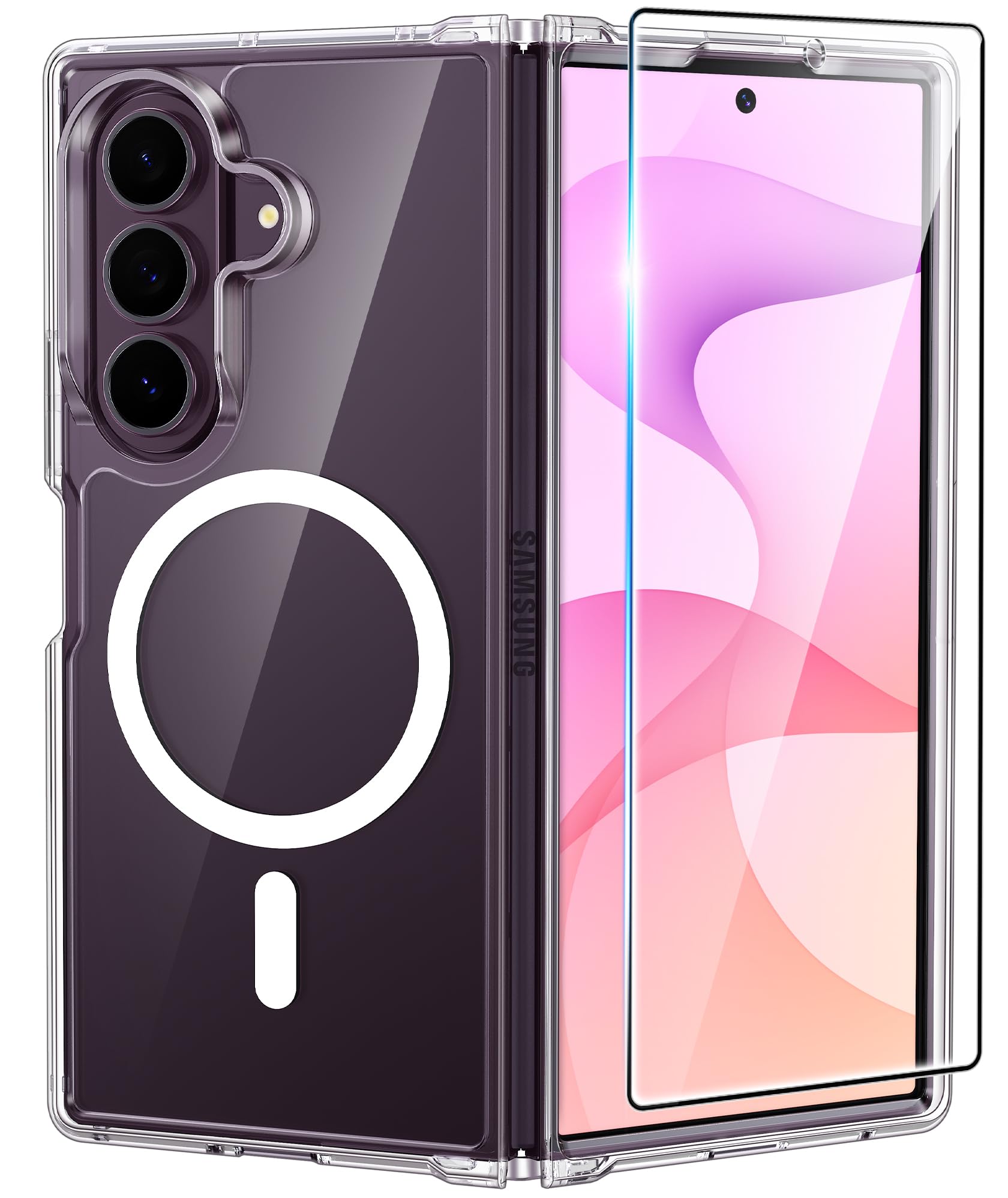 FNTCASE for Samsung Galaxy Z-Fold-8-Ultra Case Samsung Z Fold 7 Clear Case | Compatible with Magsafe, Screen Protector, Anti Yellowing, Military Grade Drop Protection, Shockproof, Transparent Cases