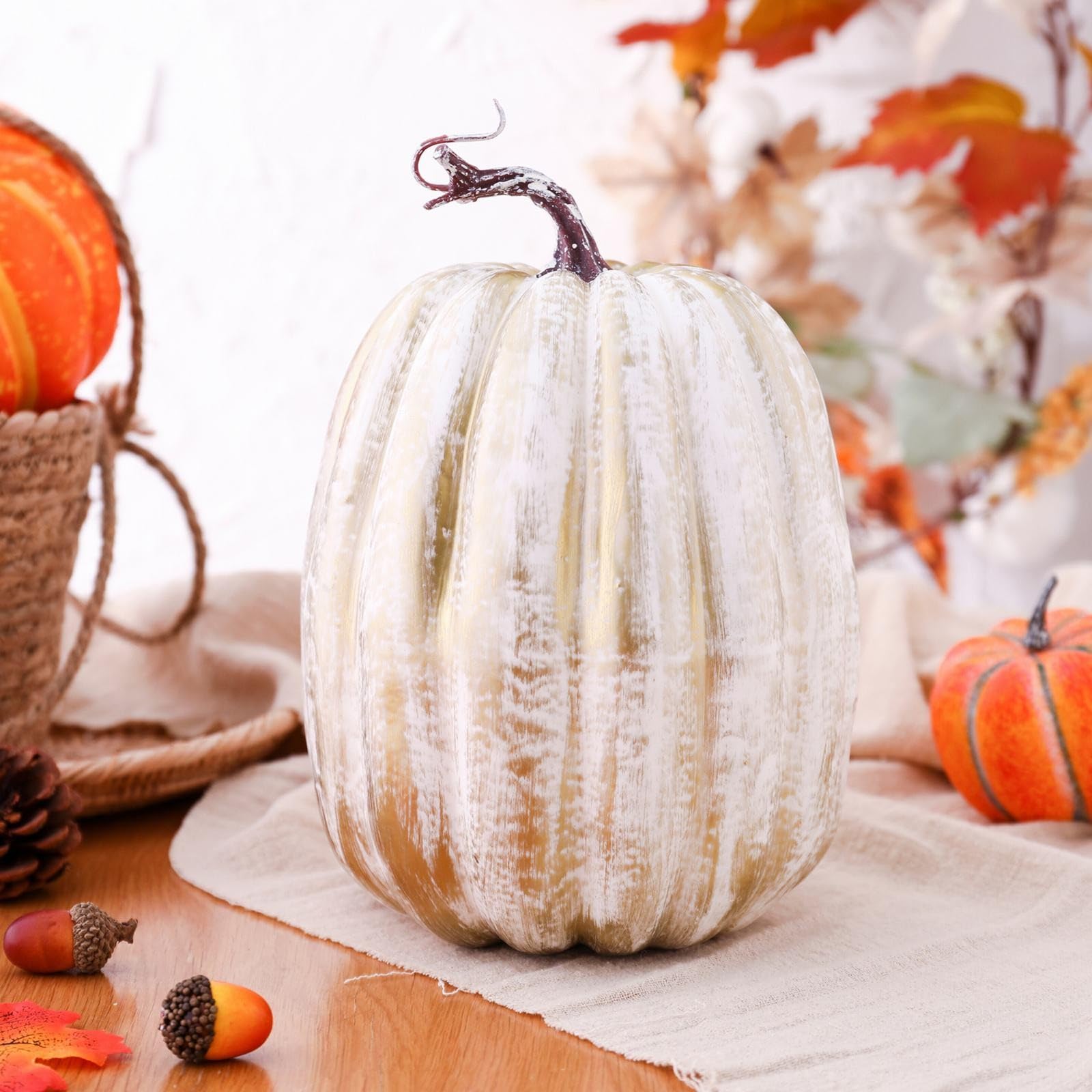 9 Inch Large Artificial Foam Pumpkins - Realistic Fall Decor For Thanksgiving, Table Centerpieces & DIY Crafts