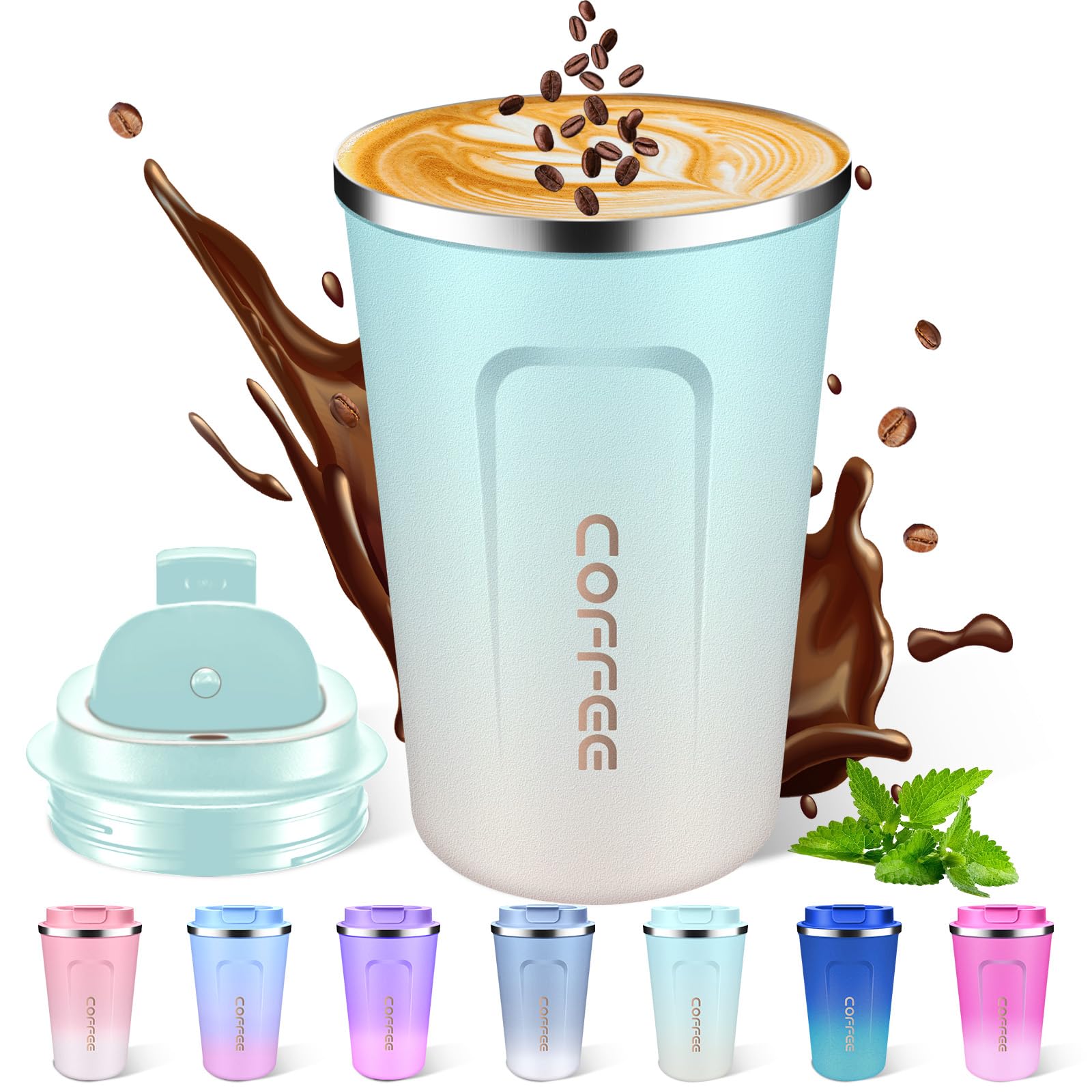 Travel coffee mug 12 oz Insulated Coffee cup with lid reusable Leak proof Coffee Tumbler Stainless Steel Vacuum Gradient Colorful Thermos cup Thermal Keeps Cold and Hot for Coffee/Tea
