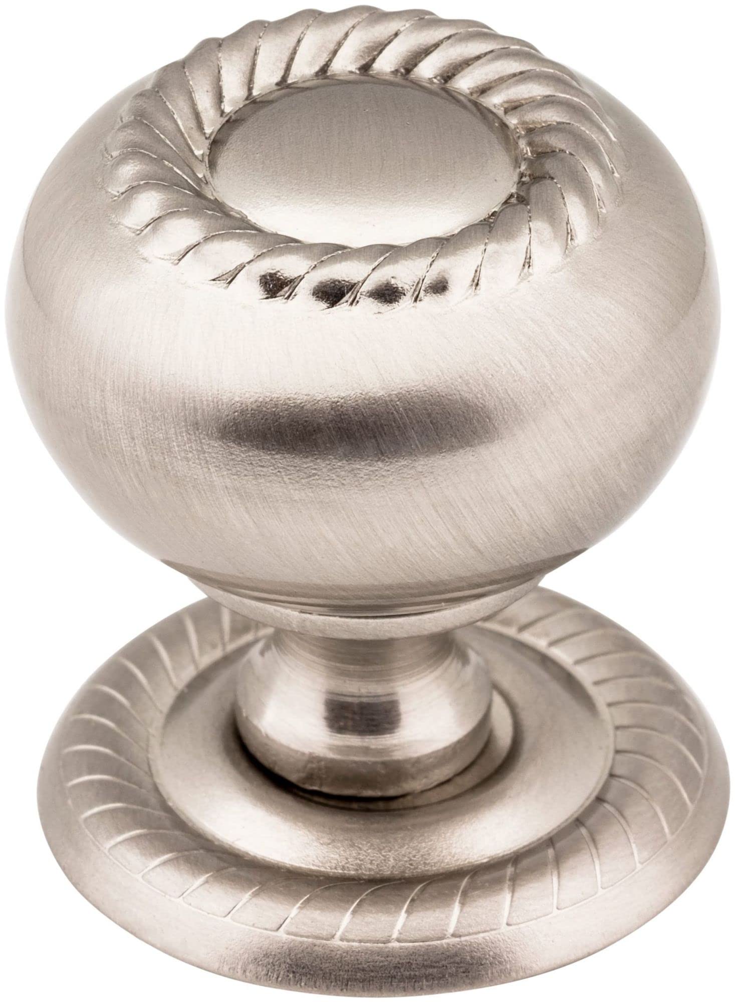 Rhodes Rope Detail Knob with Back Plate - 1 1/4" Diameter in Satin Nickel