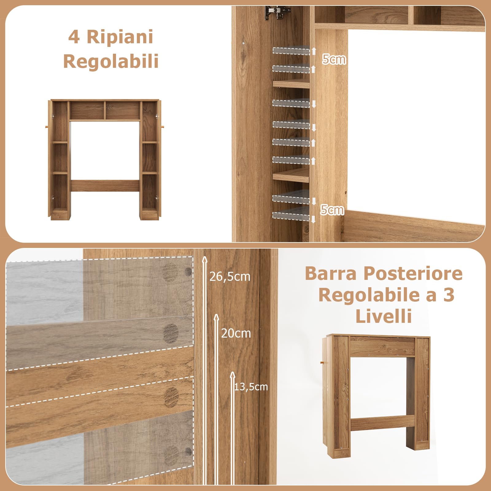 GYMAX Mobile Sopra il WC, Armadietto da Bagno Autoportante con Ante, 2 Scomparti Aperti e 4 Ripiani Regolabili, Scaffale Toilette Salvaspazio, Mobiletto da Terra, 87,5 x 18 x 98 cm (Naturale)