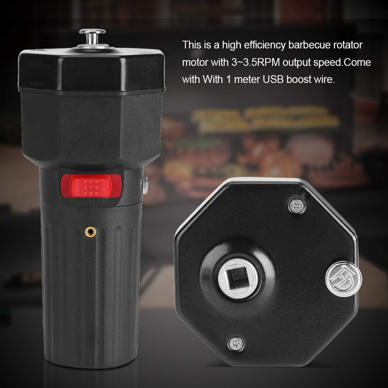 Estink Motore Girarrosto Elettrico per Barbecue, DC 5V, Rotazione CW/CCW, con Cavo USB 1m, Nero