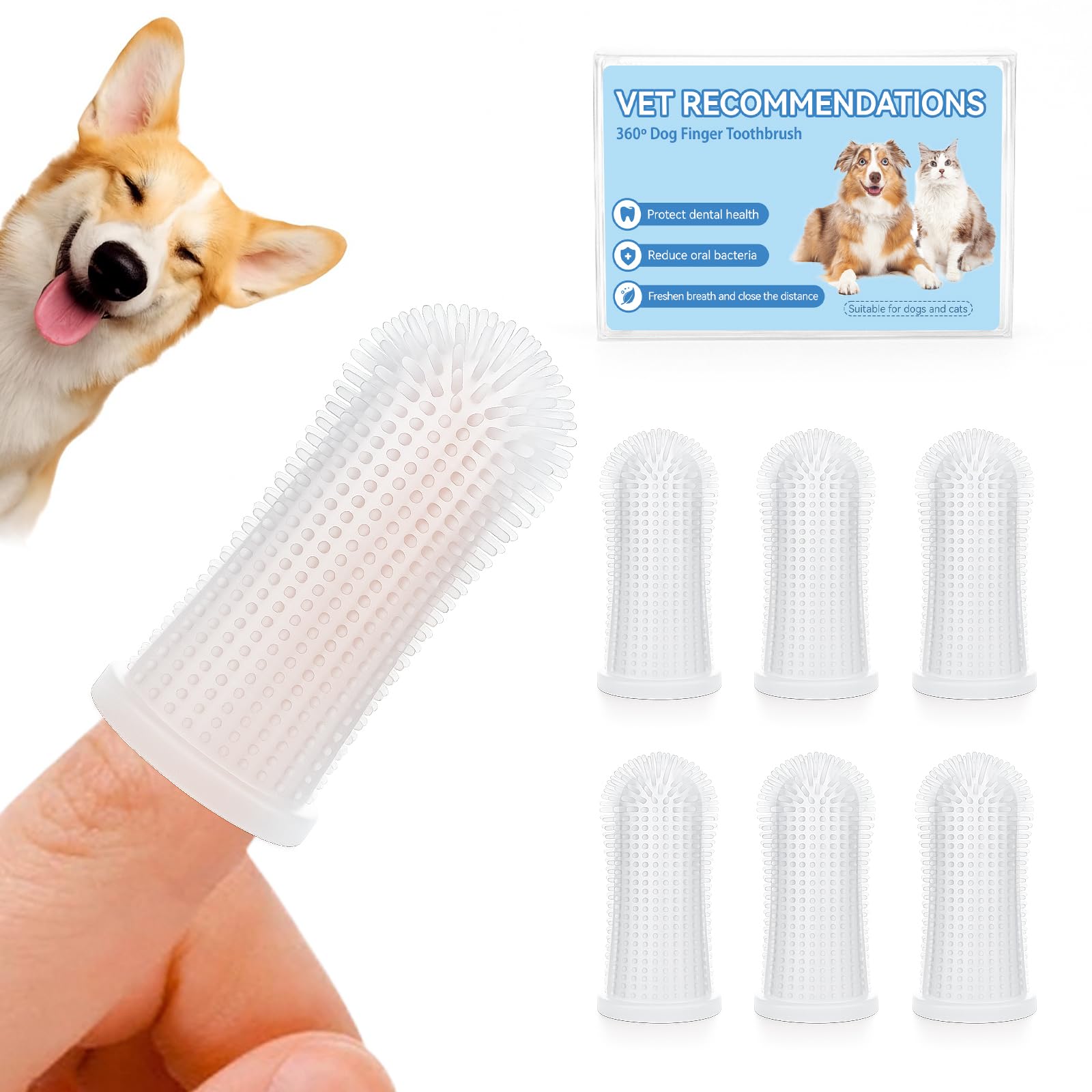 Aujzoo Dog Toothbrush Set (6 Packs), 360° Pet Teeth Cleaning Toothbrush for Dogs Cats Silicone Toothbrush