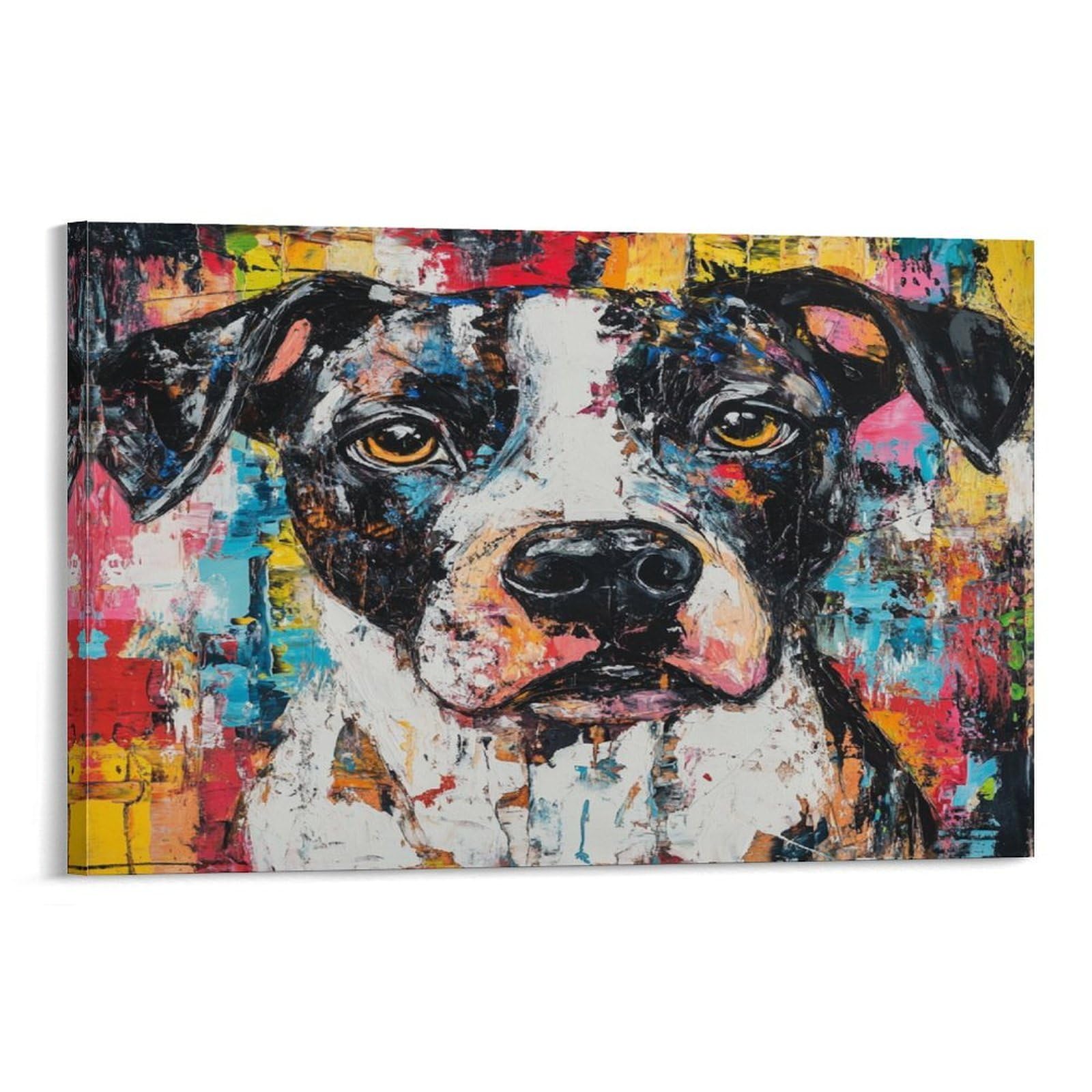 CPLVKWRQJ Vibrant Dog Portrait Single Abstract Expressionist Style Canvas Wall Art - Housewarming Gift Living Room Focal Point Ready to Hang Decor 08x12inch(20x30cm)