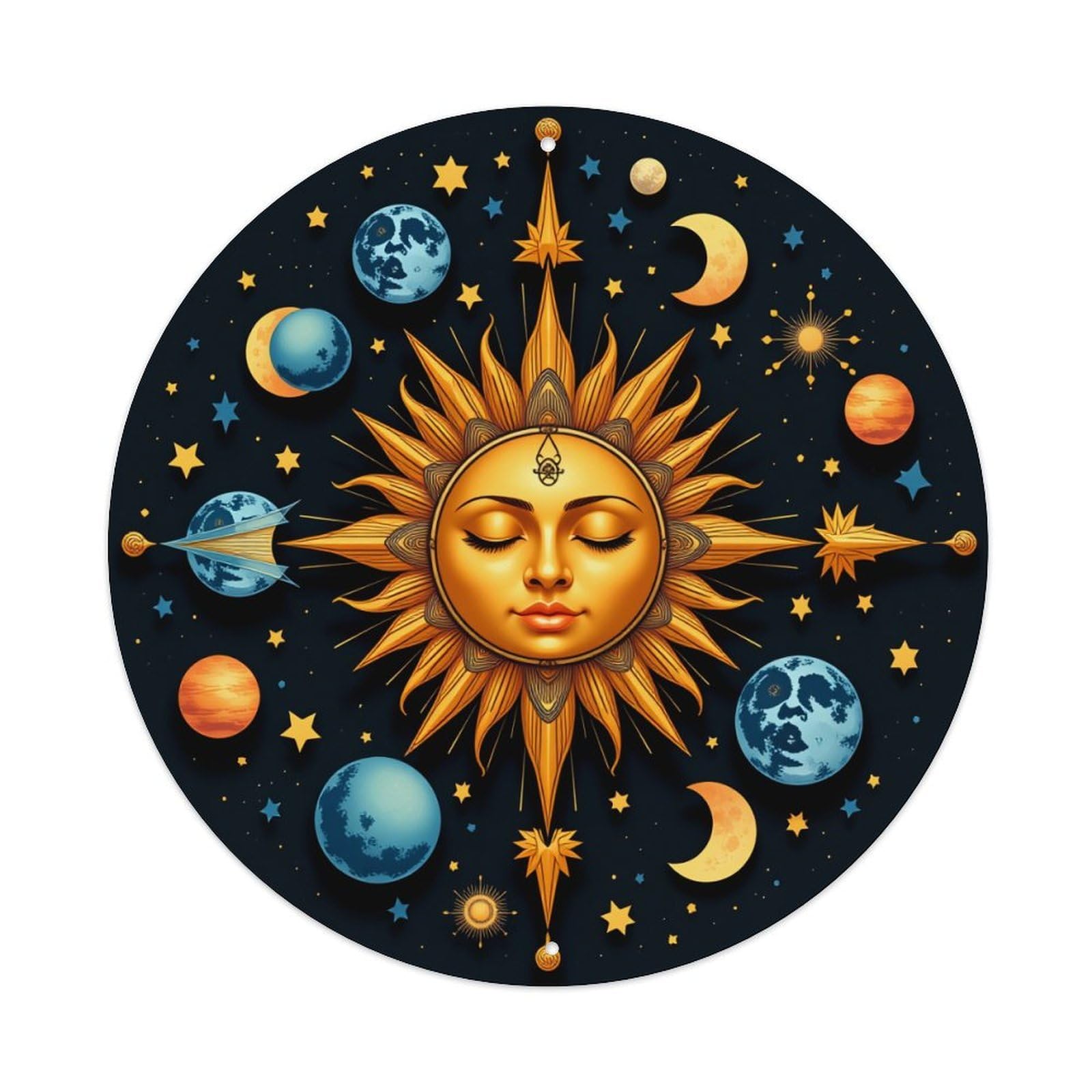 Celestial Sun Moon Stars Planets Round Tin Sign Retro Metal Sign for Cafe Bar Pub Home Game Room Gym Club Wall Decoration Vintage Metal Poster 8x8 Inch