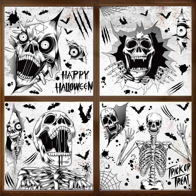 Calcomanías de Halloween para ventana, calcomanías de pared de Halloween, calcomanías de pared extraíbles, calavera de Halloween, fantasmas,