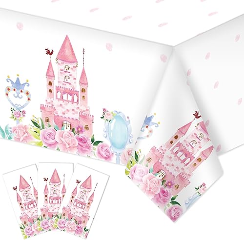 ceiba tree Paquete de 3 manteles desechables de plástico de princesa para fiestas, decoraciones de carruaje de castillo para niñas, suministros de