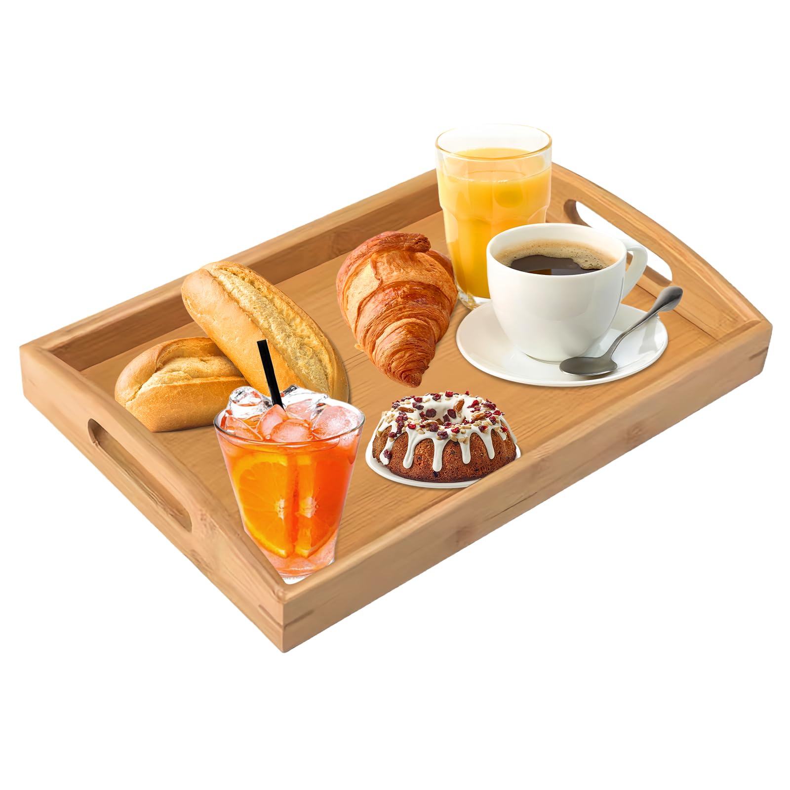 Wooden Trays for Serving, Large Wooden Serving Tray with Handles, Rectangular Kitchen Tray, for Serving Coffee, Tea, Breakfast in Bedroom, Living Room, Kitchen