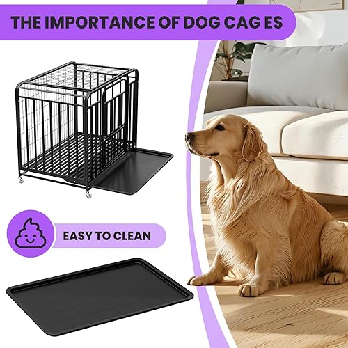 Miniatura 3 de 42" Dog Crate with Double Doors, Heavy Duty Escape Proof Dog Kennel for Large Dogs, High Anxiety Dog Cage with Removable Trays& Wheels, for Medium