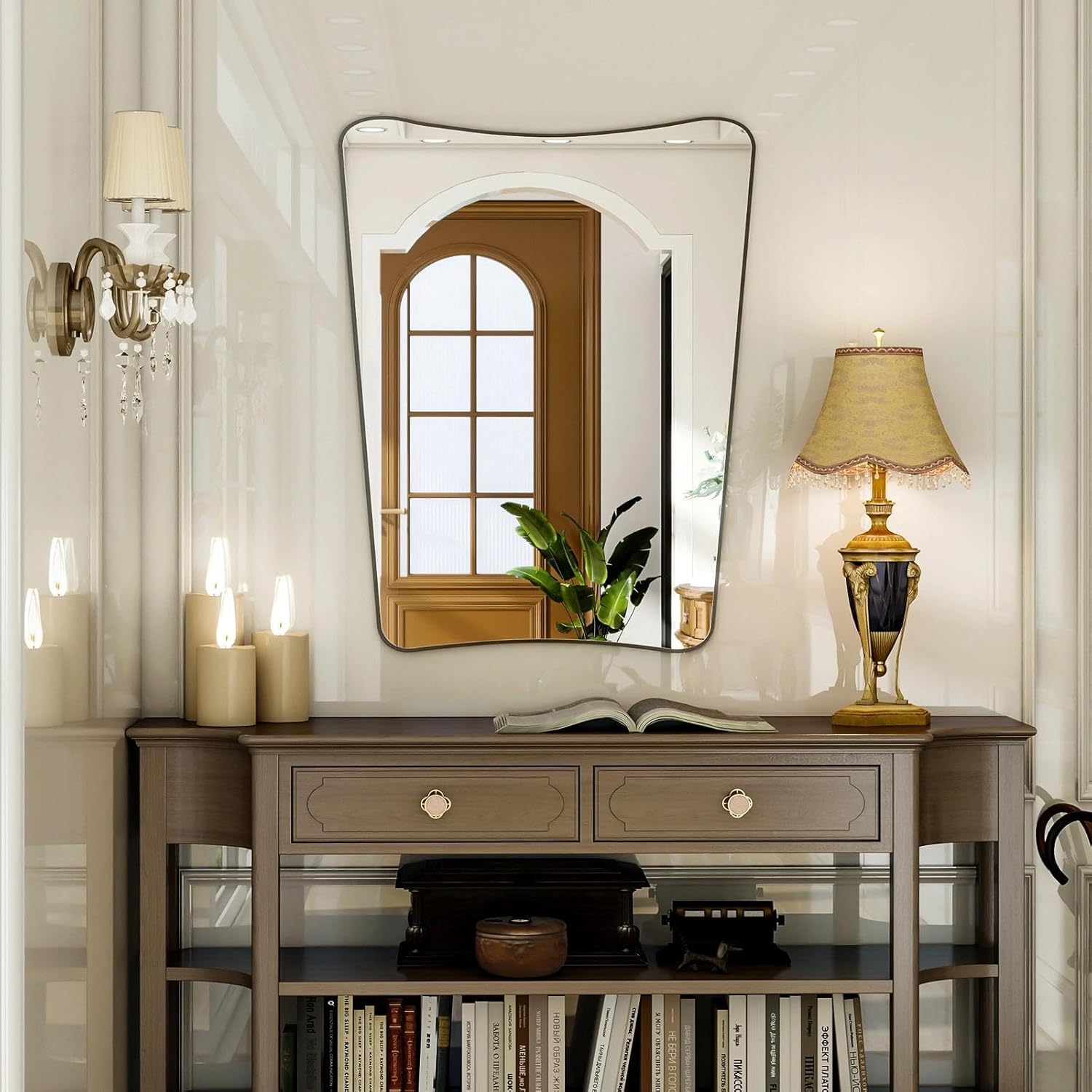 22''x32'' Irregular Wall Mirror, Butterfly-Shaped Irregular Frameless Bathroom Mirror, Curved Artistic Mirrors for Wall, High-Definition Vertical Hanging Decorative Mirror