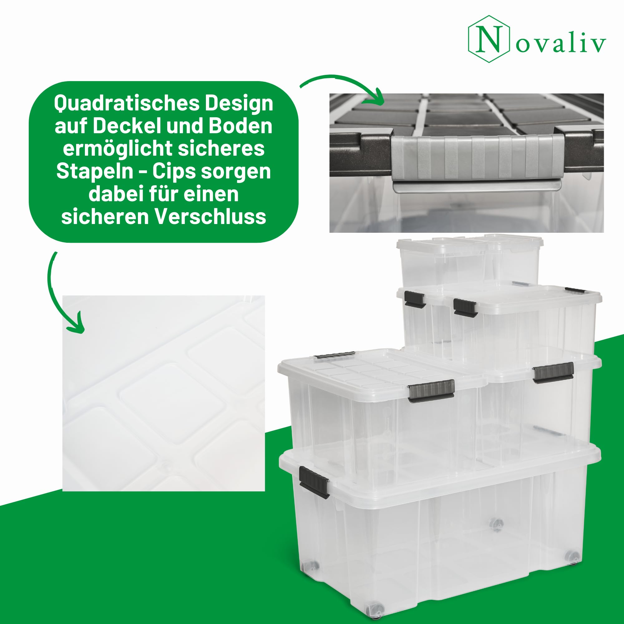 Novaliv 6x Aufbewahrungsboxen mit Deckel 27L transparente Nestbar stapelbare Storage boxes mit Clipverschluss Kunststoffbox BPA-frei 46,5x36,5x24 cm