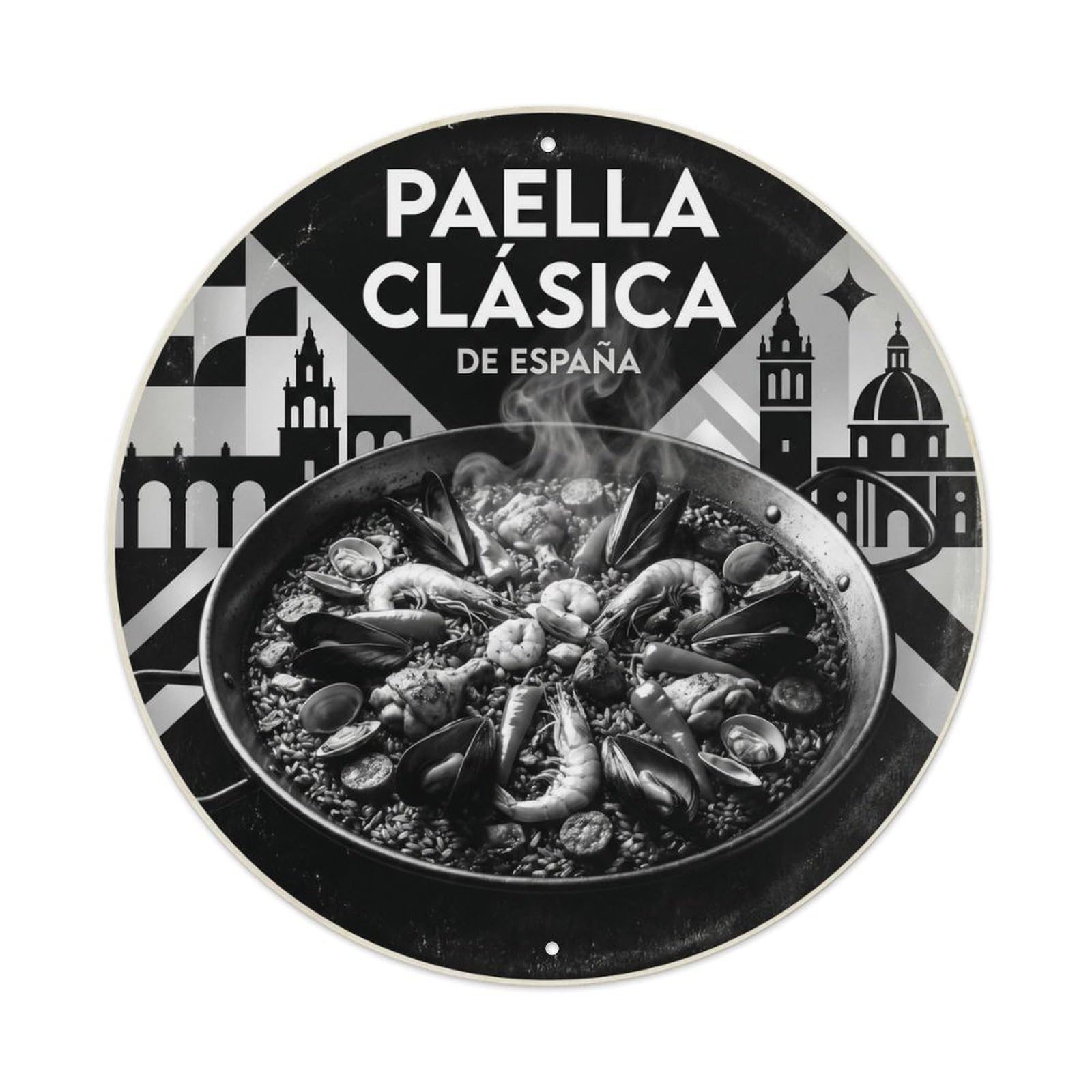 Paella Market Monochrome Mediterranean Cuisine Metal Tin Sign