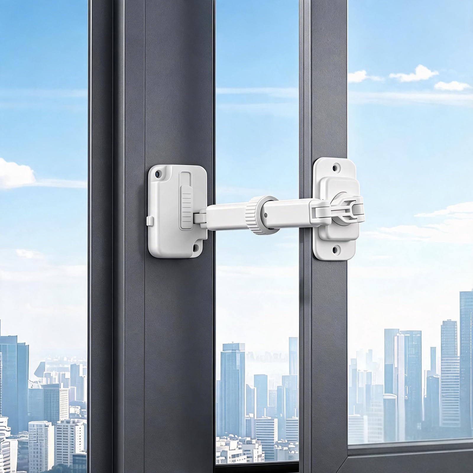BUTBU Window Restrictor, Child Safety Window Lock, No Drilling (Gray, B)